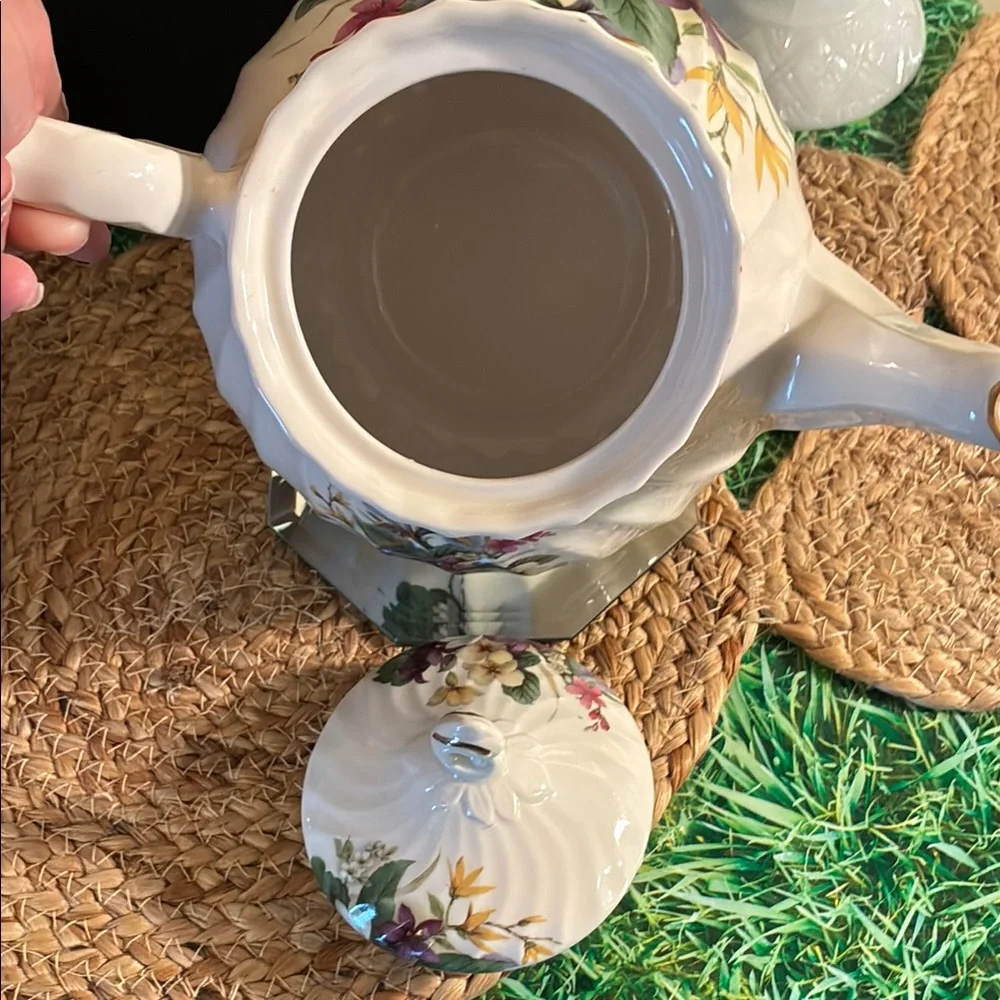White and Purple floral Ceramic Tea pot